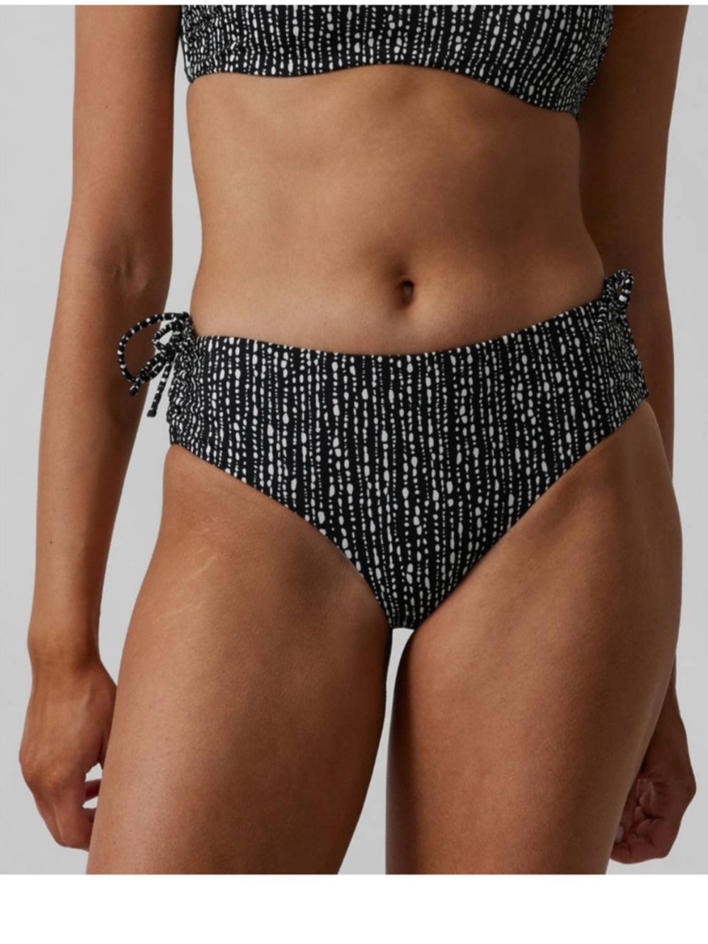 Athleta Cinch Full Bikini Bottom Rice Pearls Black small black white NWT